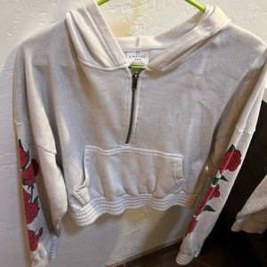 Empyre Sereane Rose White Quarter Zip Crop Hoodie